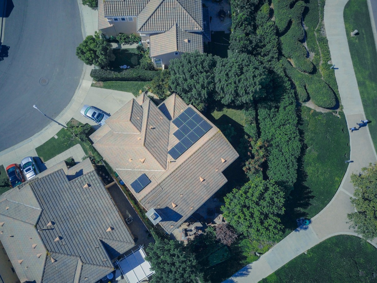 Solar panels installed on a suburban American home rooftop