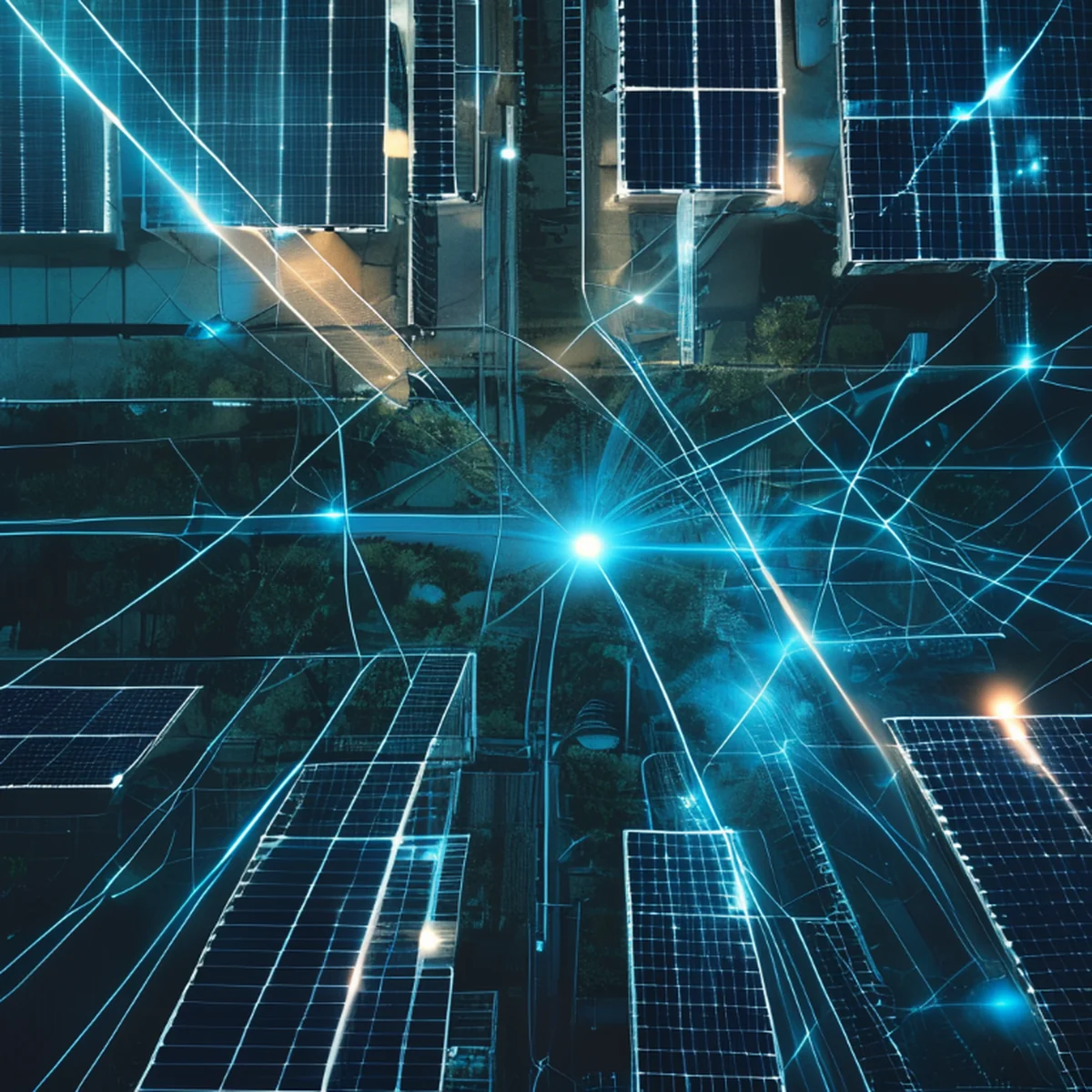 Abstract digital representation of solar energy distribution and power grid