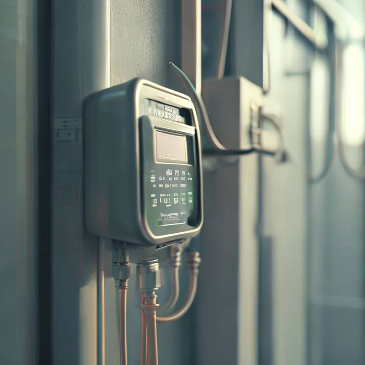 Détail d'un compteur d'énergie intelligent et de l'installation électrique