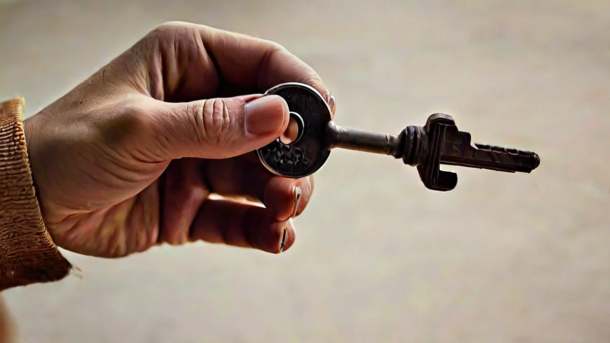A hand holding a key. The key is visible and in the hand.